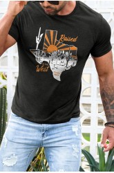 Gray Raised In The West Graphic Print Men's T-shirt