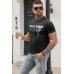 Black Stay Punk Skull Graphic Print Slim Fit Men's T-shirt