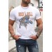 White ROCK ROLL Leopard Print Slim-fit Men's T-shirt