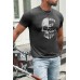 Gray Never Give Up Skull Print Slim Fit Men's Graphic T Shirt