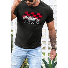 Gray SEVEN Car Graphic Print Slim Fit Men's T Shirt