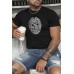 Black Letter Graphic Print Slim-fit Men's Short Sleeve Top