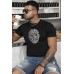 Black Letter Graphic Print Slim-fit Men's Short Sleeve Top