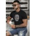 Black Letter Graphic Print Slim-fit Men's Short Sleeve Top