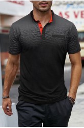 Black Gradient Color Short Sleeve Henley Men's T-shirt