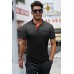 Black Gradient Color Short Sleeve Henley Men's T-shirt