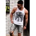 White Skeleton Print Round Neck Men's Tank Top