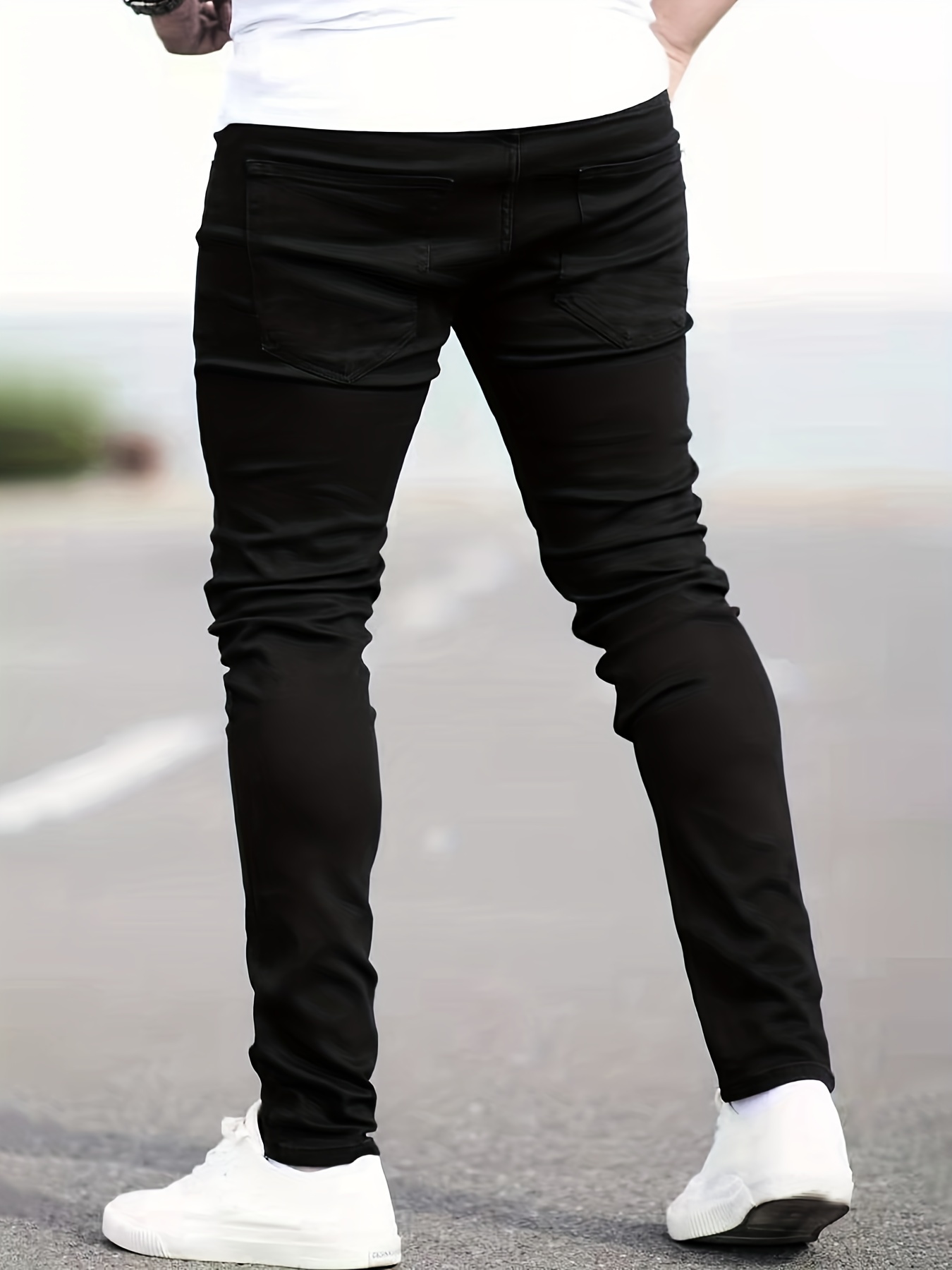slim fit cotton jeans mens casual solid color mid stretch denim pants for spring summer details 15